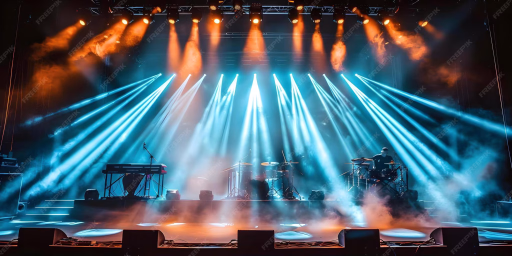 Stage lighting beams through haze — Reay Events